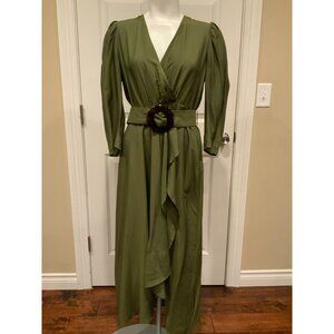 Adriana Degreas Green V-Neck Faux Wrap Midi Dress W/ Belt, Size P/S, NWT! $820